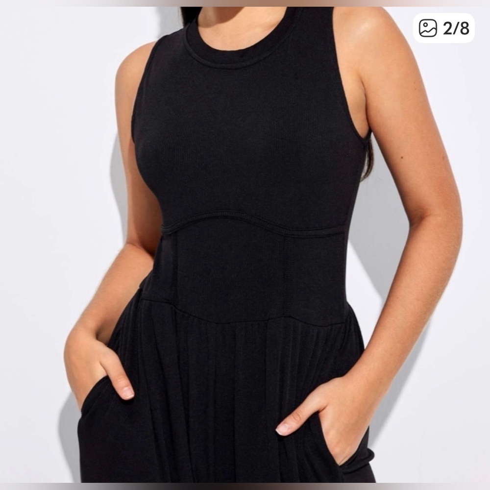 Woman’s Black Wide Leg, Sleeveless Jumpsuit - Picture 2 of 16
